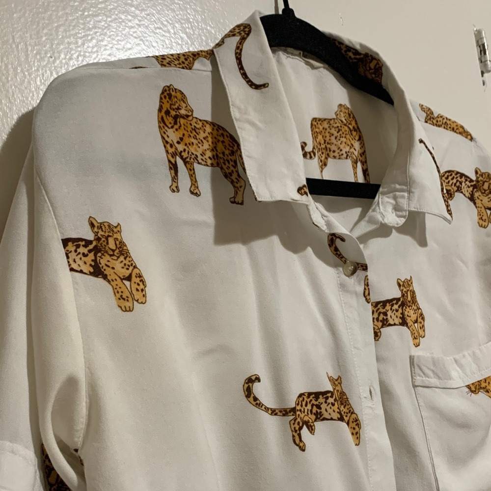 Leopard Print White Women's Top